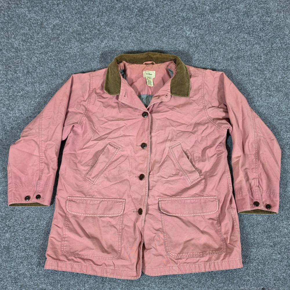 VTG LL Bean Womens 1X Pink Cotton Canvas Flannel Lined Barn Coat Field Jacket
